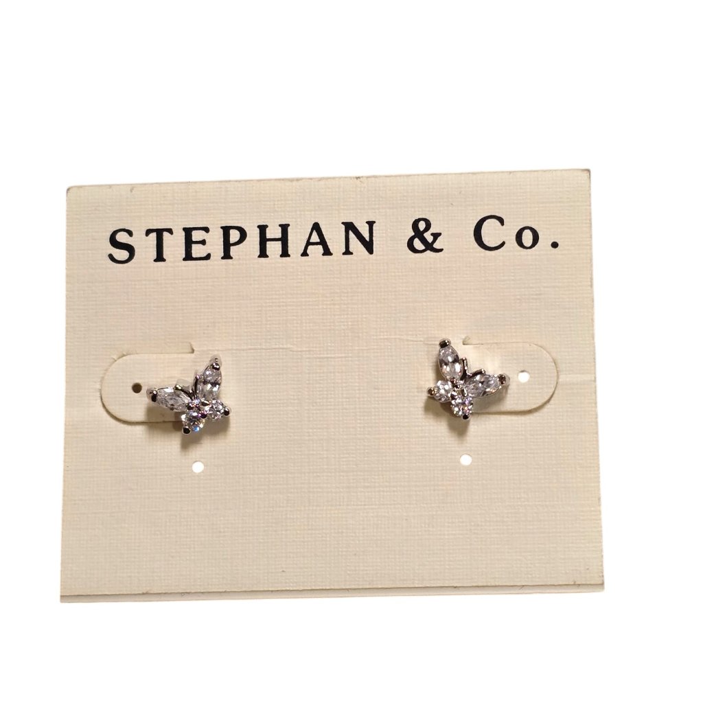 Stephan Co Beautiful Silver Plated Silver Tone Cz Butterfly Stud Earrings Nwt 9$